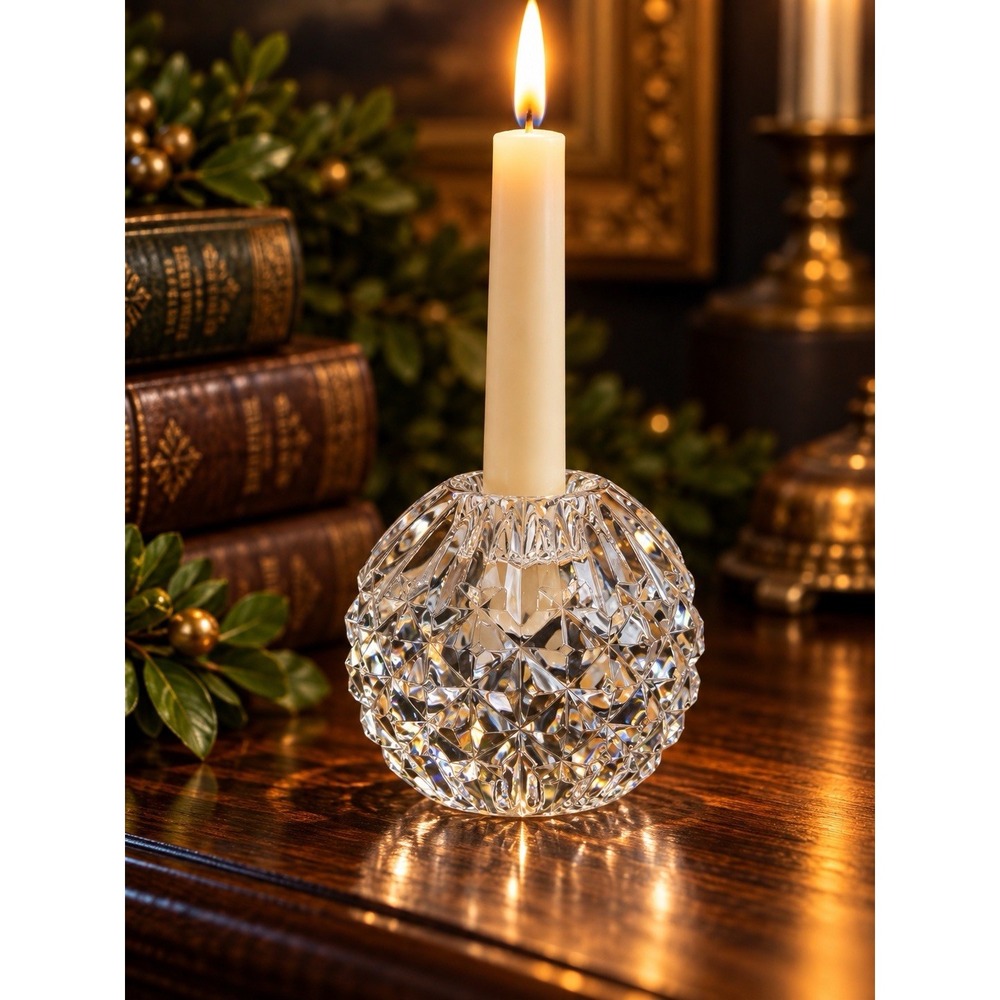 Waterford Crystal Round Taper Candle Holder Star Cut Clear Ireland 3”